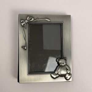Burnes Vintage Y2K Nursery Decor Photo Album Silver Teddy Bear Pewter Metal